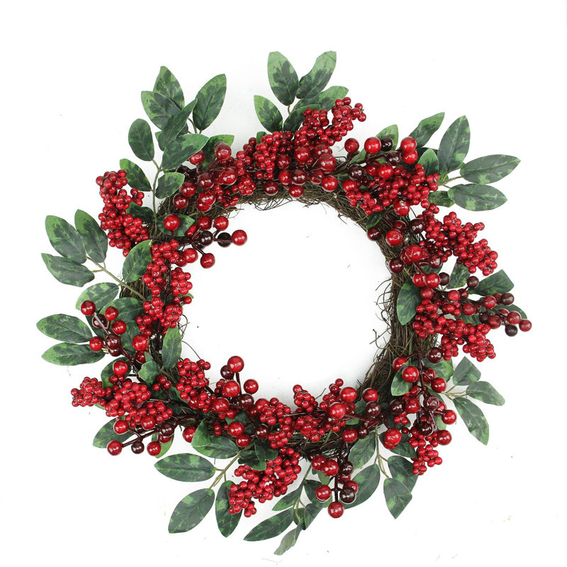 Northlight 18" Decorative Red Berries and TwoTone Green Leaves
